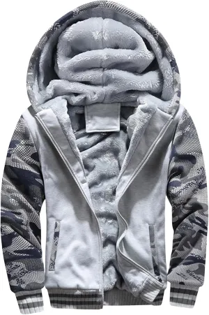 Mens Heavyweight Winter Hoodie Jacket Fleece Sherpa Lined Full Zip Up for Outdoor