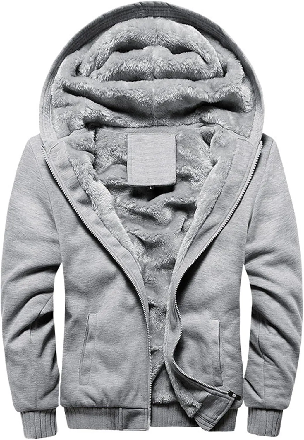 Mens Heavyweight Winter Hoodie Jacket Fleece Sherpa Lined Zip Up for Outdoor Active