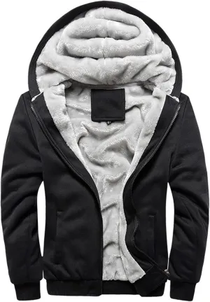 Mens Heavyweight Winter Hoodie Jacket Fleece Sherpa Lined Zip Up for Outdoor Active