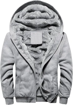 Mens Heavyweight Winter Hoodie Jacket Fleece Sherpa Lined Zip Up for Outdoor Active