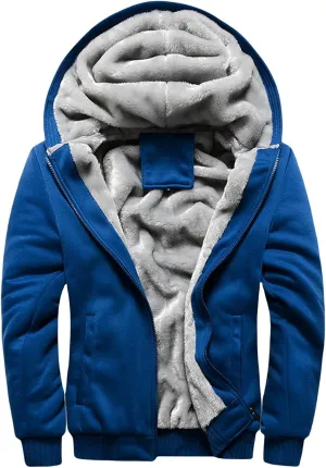 Mens Heavyweight Winter Hoodie Jacket Fleece Sherpa Lined Zip Up for Outdoor Active