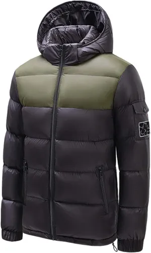 Men's Hooded Puffer Jacket Winter Down Coat Puffy Warm Thickened Zip Up Quilted Padded Jackets Outerwear with Pockets