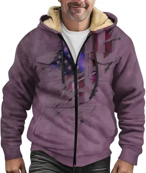 Mens Jacket Fall Hoodies Graphic Zip Up Padded Vintage Casual Long Sleeve Pockets Coat
