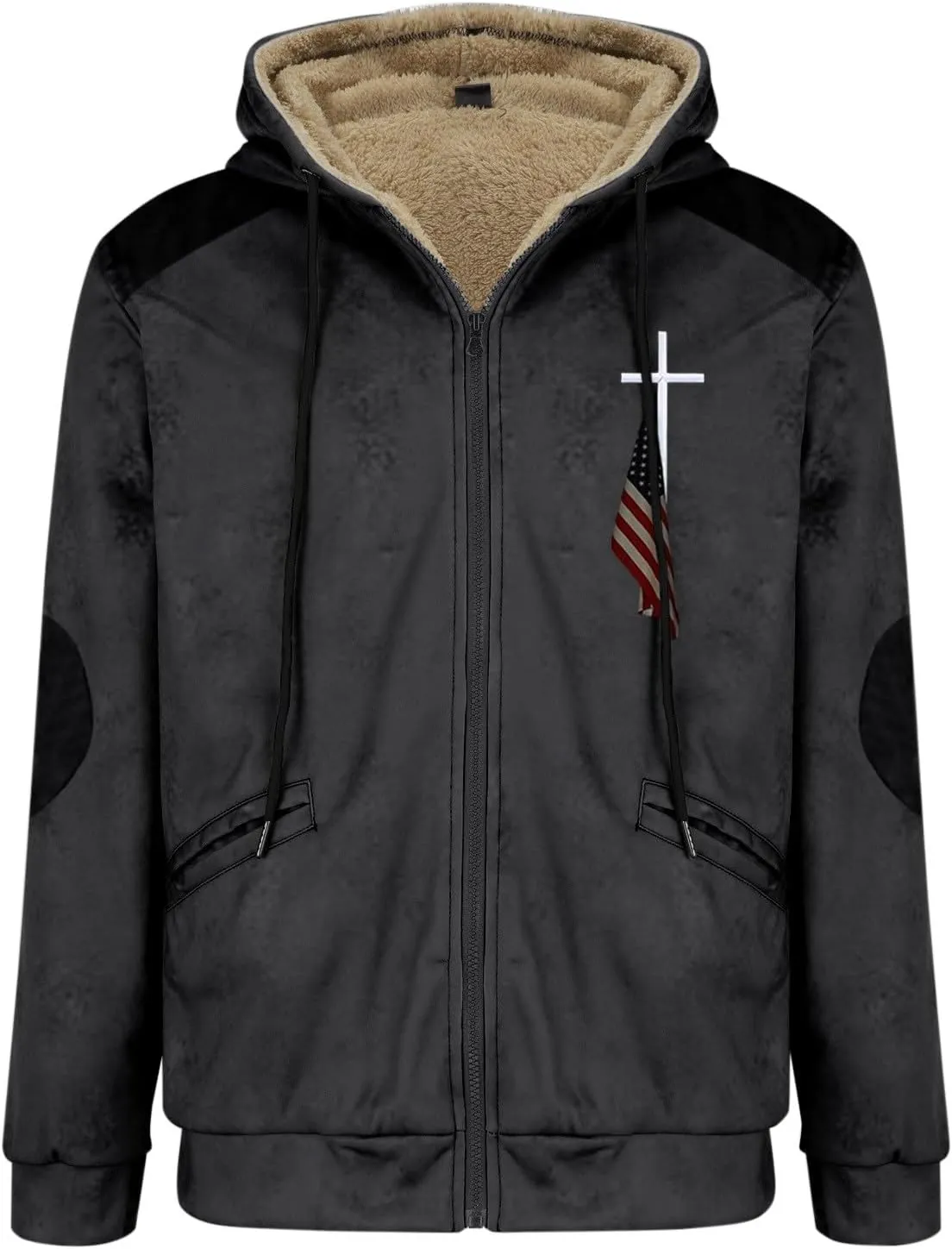 Men's Jacket Fleece Lined Zip Up Men's Autumn and Winter Casual Plaid Print Lapel Jacket Coat for Men with Pocket
