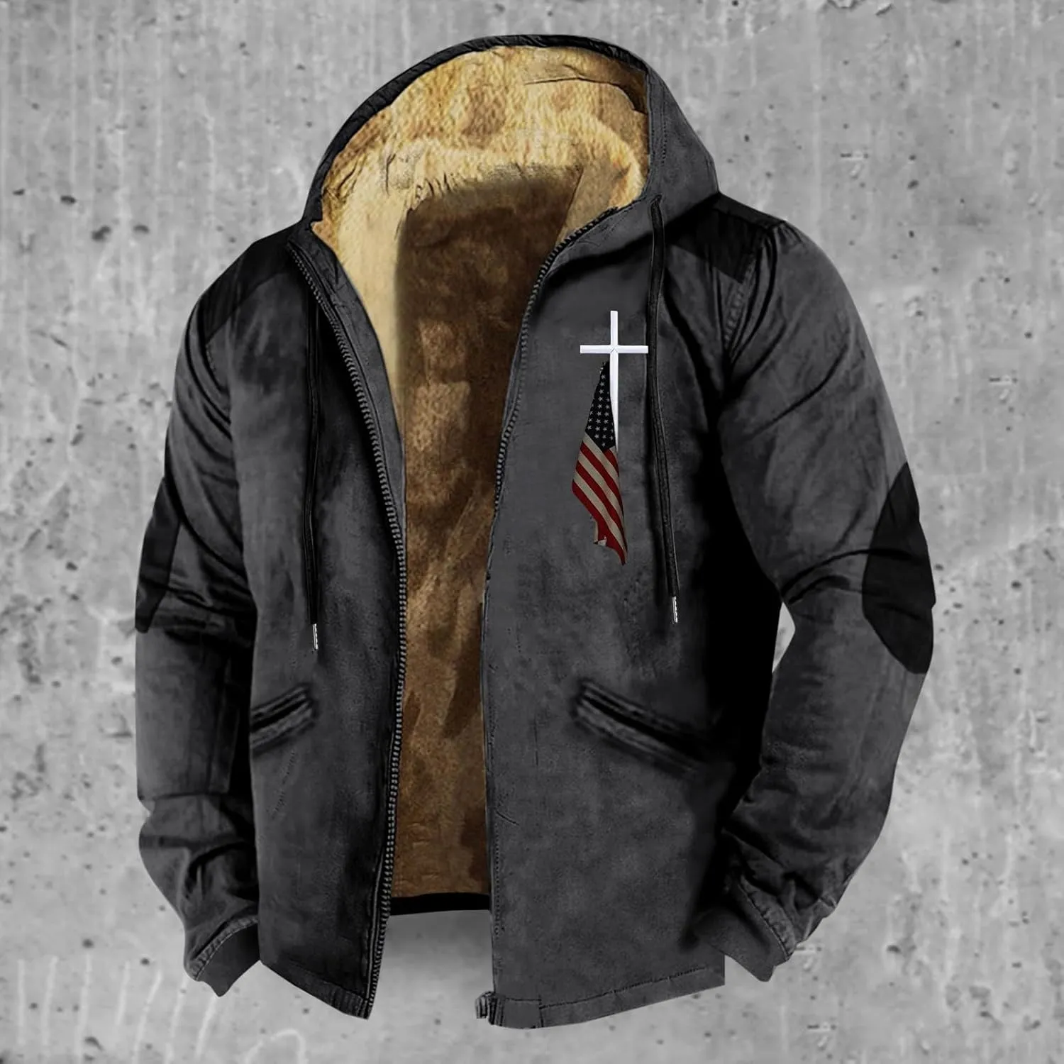 Men's Jacket Fleece Lined Zip Up Men's Autumn and Winter Casual Plaid Print Lapel Jacket Coat for Men with Pocket