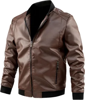 Men's Lightweight Faux Leather Bomber Jacket Zip-Up Slim Fit Motorcycle Casual Coat