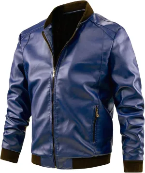 Men's Lightweight Faux Leather Bomber Jacket Zip-Up Slim Fit Motorcycle Casual Coat