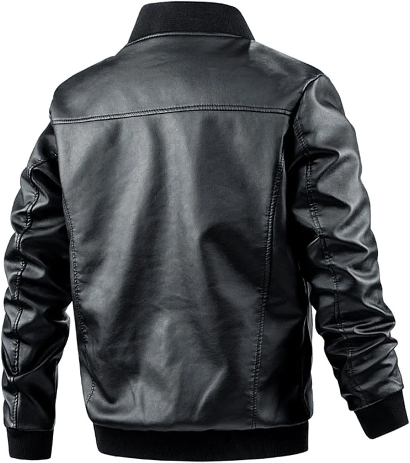 Men's Lightweight Faux Leather Bomber Jacket Zip-Up Slim Fit Motorcycle Casual Coat