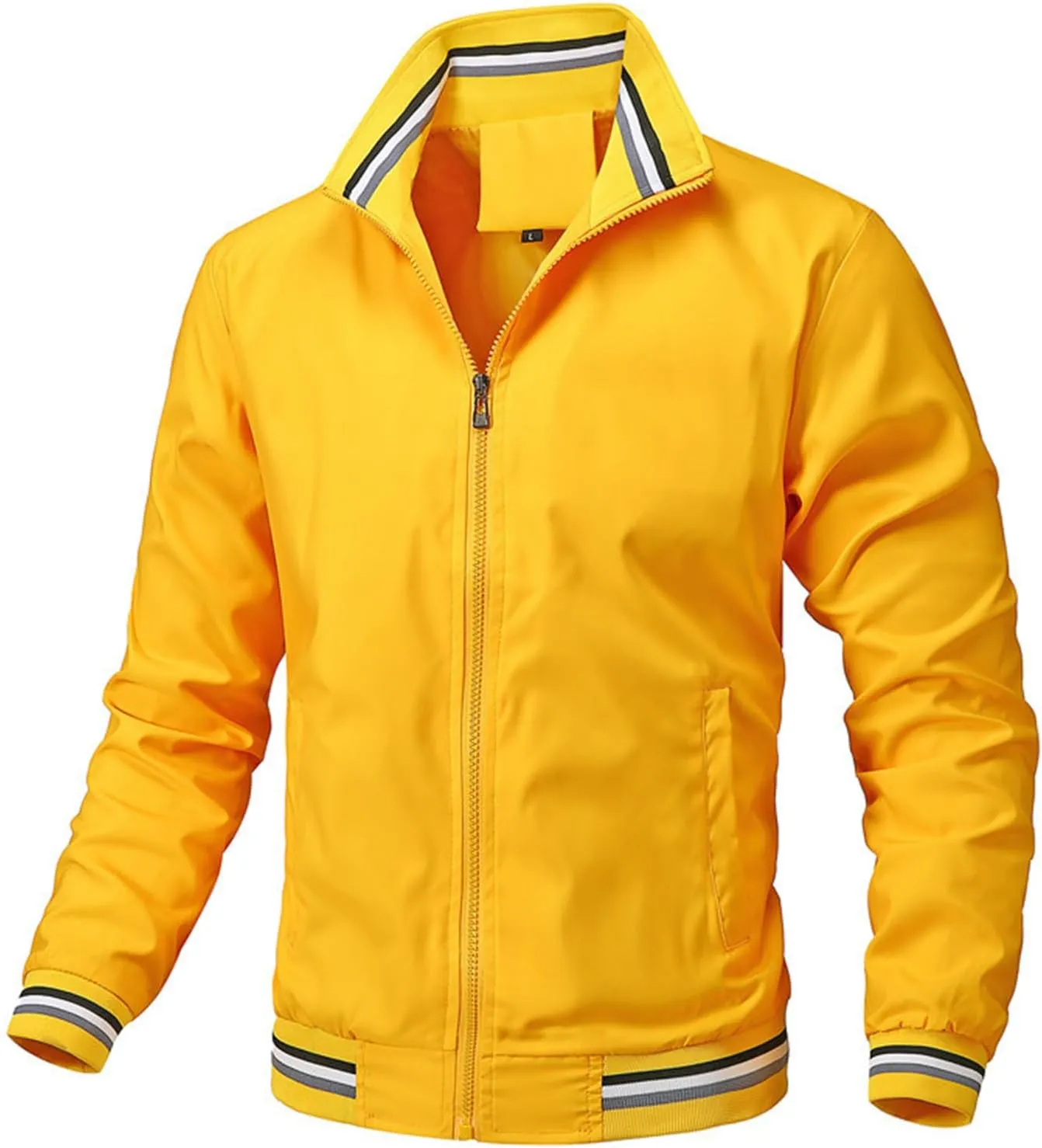 Mens Lightweight Windbreaker Bomber Jacket Zip Up Coat with Pockets, Softshell Windproof Material