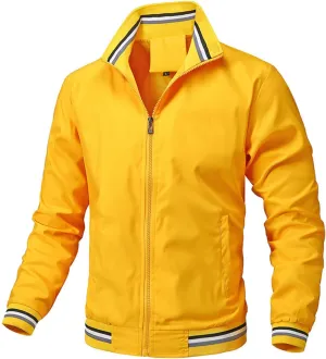 Mens Lightweight Windbreaker Bomber Jacket Zip Up Coat with Pockets, Softshell Windproof Material