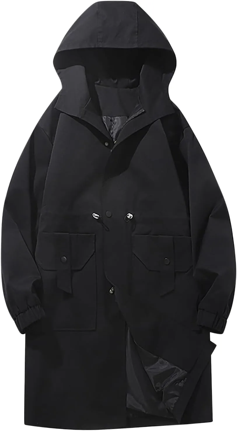Men's Loose Fit Utility Coat Workwear Long Sleeved Hooded Jacket Waterproof Winter Jacket with Multiple Pockets