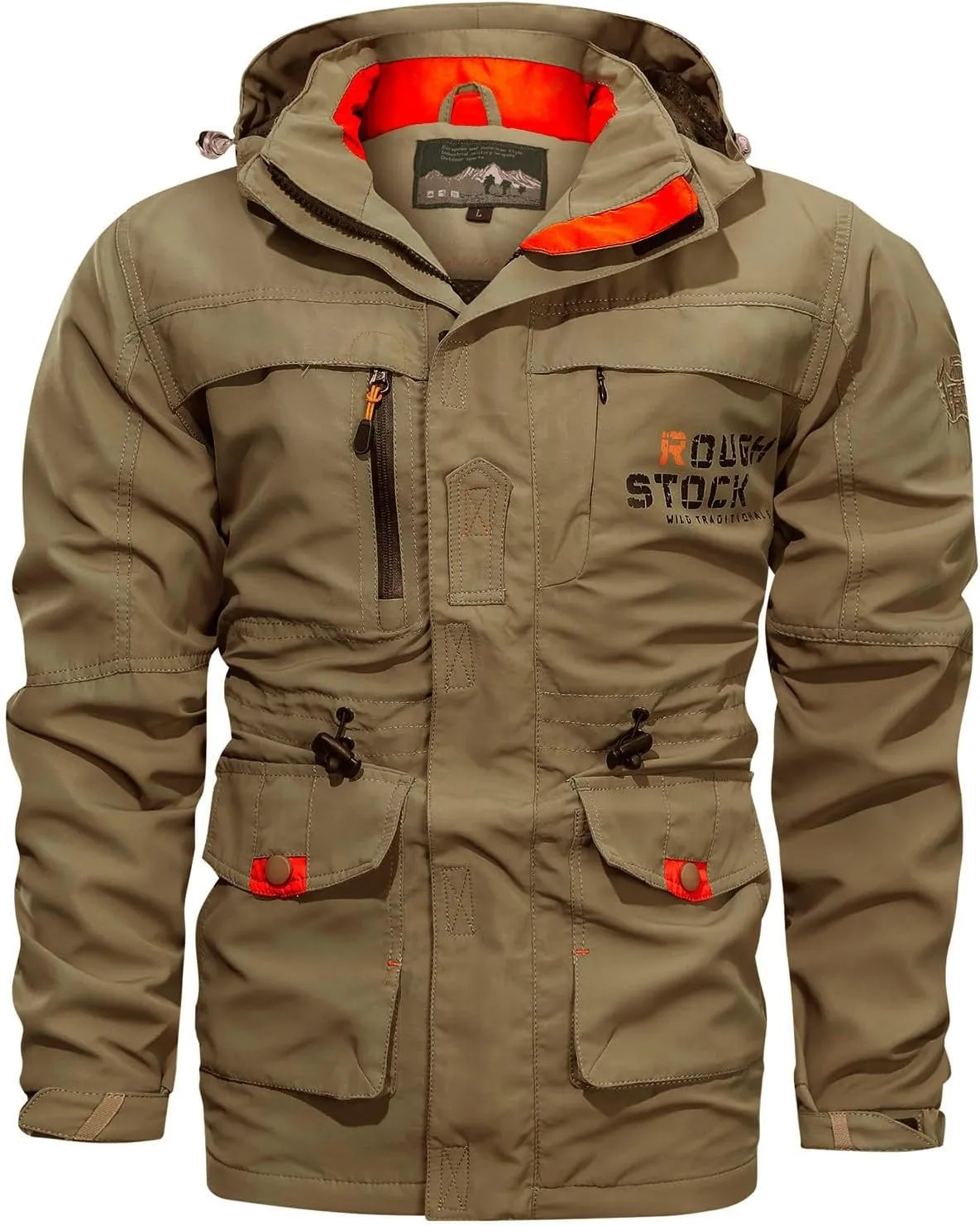 Men's Military Style Jacket Utility Hooded Lightweight Mid-Long Bomber Work Jackets Casual Outwear with Multi Pockets