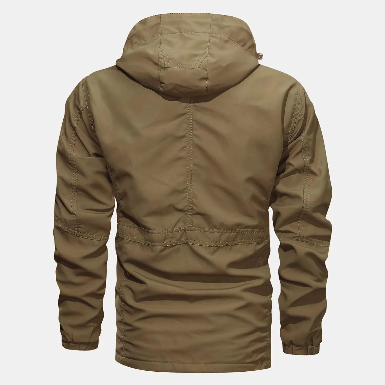 Men's Military Style Jacket Utility Hooded Lightweight Mid-Long Bomber Work Jackets Casual Outwear with Multi Pockets