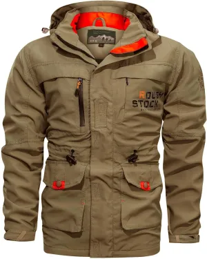 Men's Military Style Jacket Utility Hooded Lightweight Mid-Long Bomber Work Jackets Casual Outwear with Multi Pockets