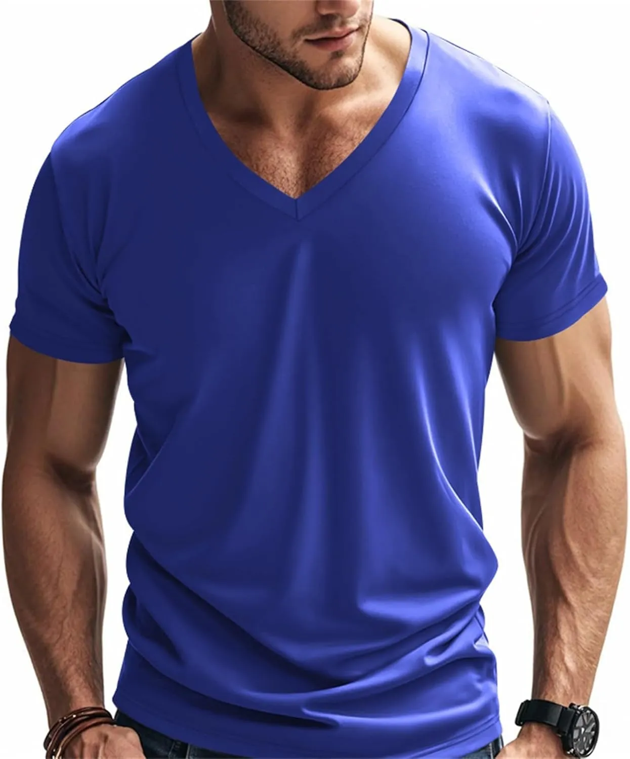 Mens Muscle Fitted T Shirts 2025 Stylish V Neck Longline Comfy Soft Shirt Stretch Short Sleeve Gym Workout Tops