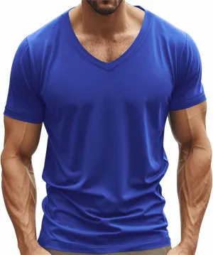 Mens Muscle Fitted T Shirts 2025 Stylish V Neck Longline Comfy Soft Shirt Stretch Short Sleeve Gym Workout Tops