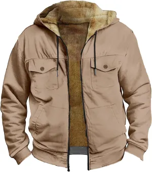 Men's Oversized Sherpa Lined Hoodies Thicken Fleece Drawstring Zip Up Hooded Jackets Sweatshirt Warm Soft Winter Coat