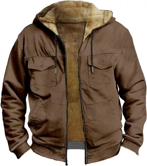 Men's Oversized Sherpa Lined Hoodies Thicken Fleece Drawstring Zip Up Hooded Jackets Sweatshirt Warm Soft Winter Coat
