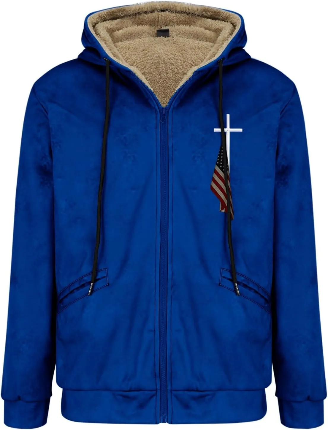 Men's Puffer Jacket Lightweight Warm Hooded Brown Zipper Personalized Patch Casual Fleece Lined Jackets for Men