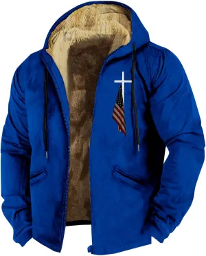 Men's Puffer Jacket Lightweight Warm Hooded Brown Zipper Personalized Patch Casual Fleece Lined Jackets for Men