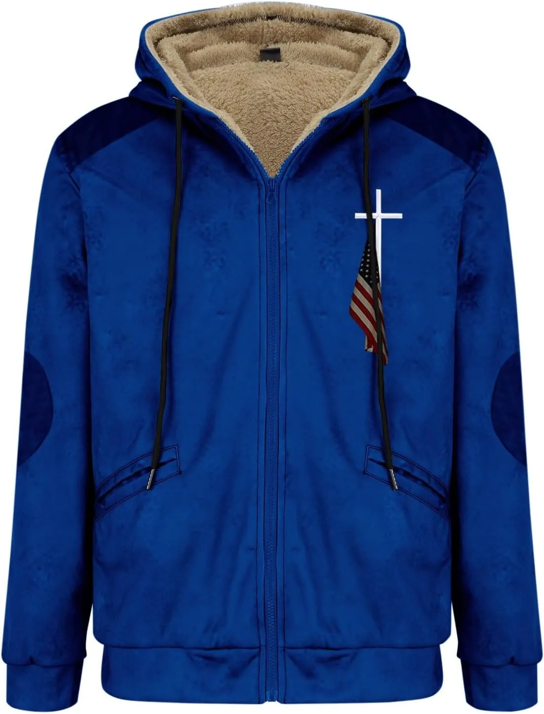 Men's Puffer Jacket Lightweight Warm Hooded Brown Zipper Personalized Patch Casual Fleece Lined Jackets for Men