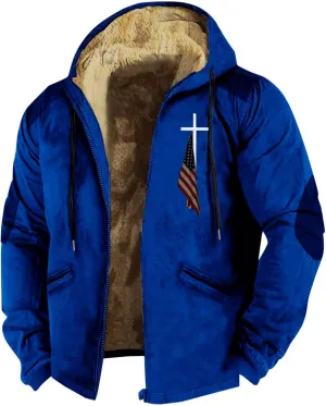 Men's Puffer Jacket Lightweight Warm Hooded Brown Zipper Personalized Patch Casual Fleece Lined Jackets for Men