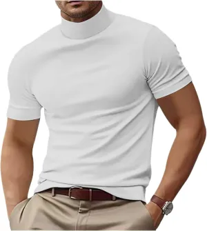 Mens T Shirt Short Sleeve Basic Mock Turtleneck Tshirts Slim Fit Undershirt Pullover Thermal Solid Shirts Tops Men