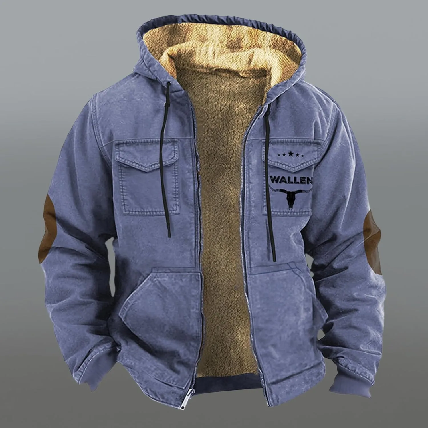 Men's Winter Coat Sherpa Fleece Lined Jacket Western 3D Printed Full Zip Thick Heavyweight Hoodie Winter Sweatshirts Coat
