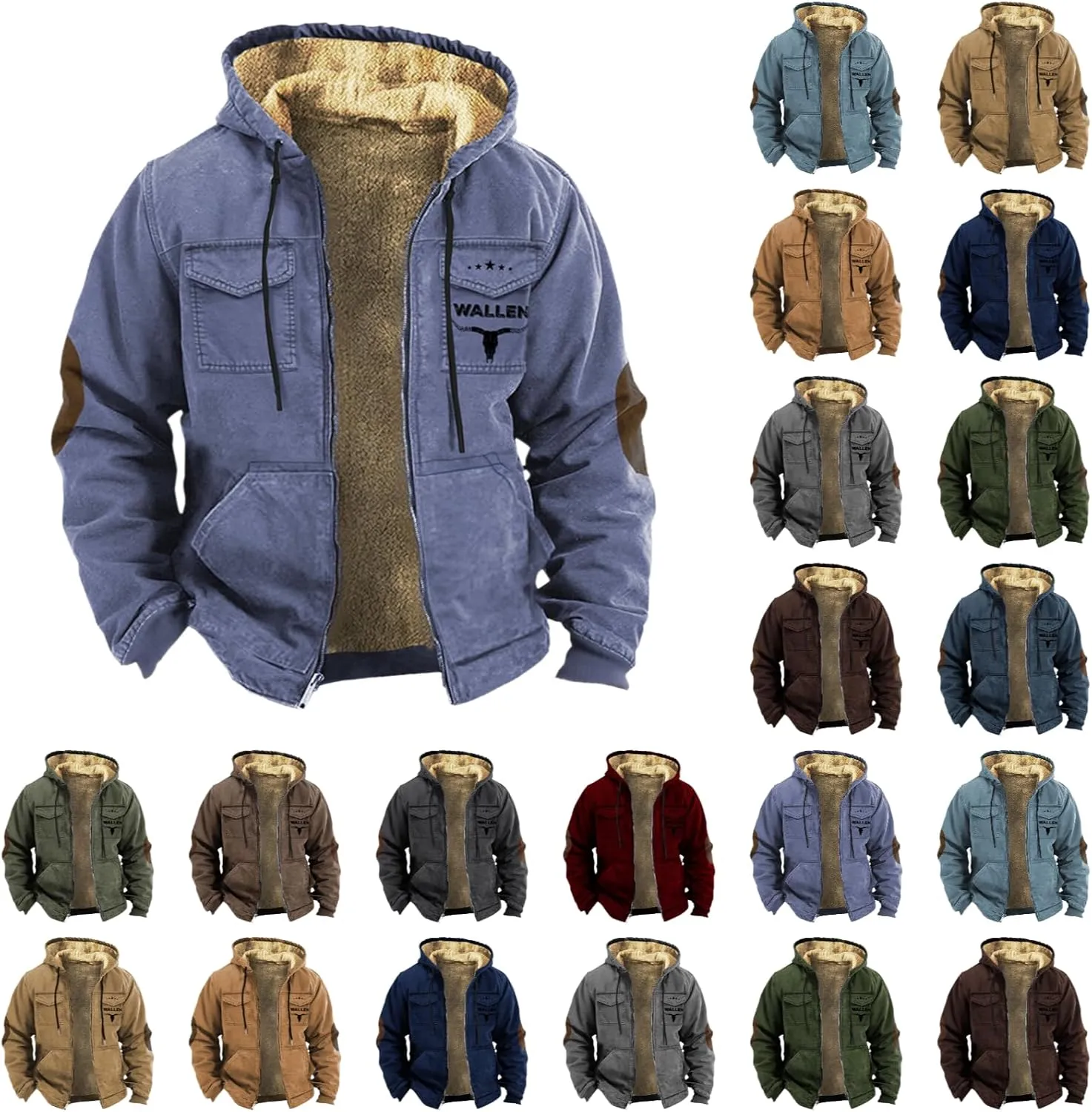 Men's Winter Coat Sherpa Fleece Lined Jacket Western 3D Printed Full Zip Thick Heavyweight Hoodie Winter Sweatshirts Coat
