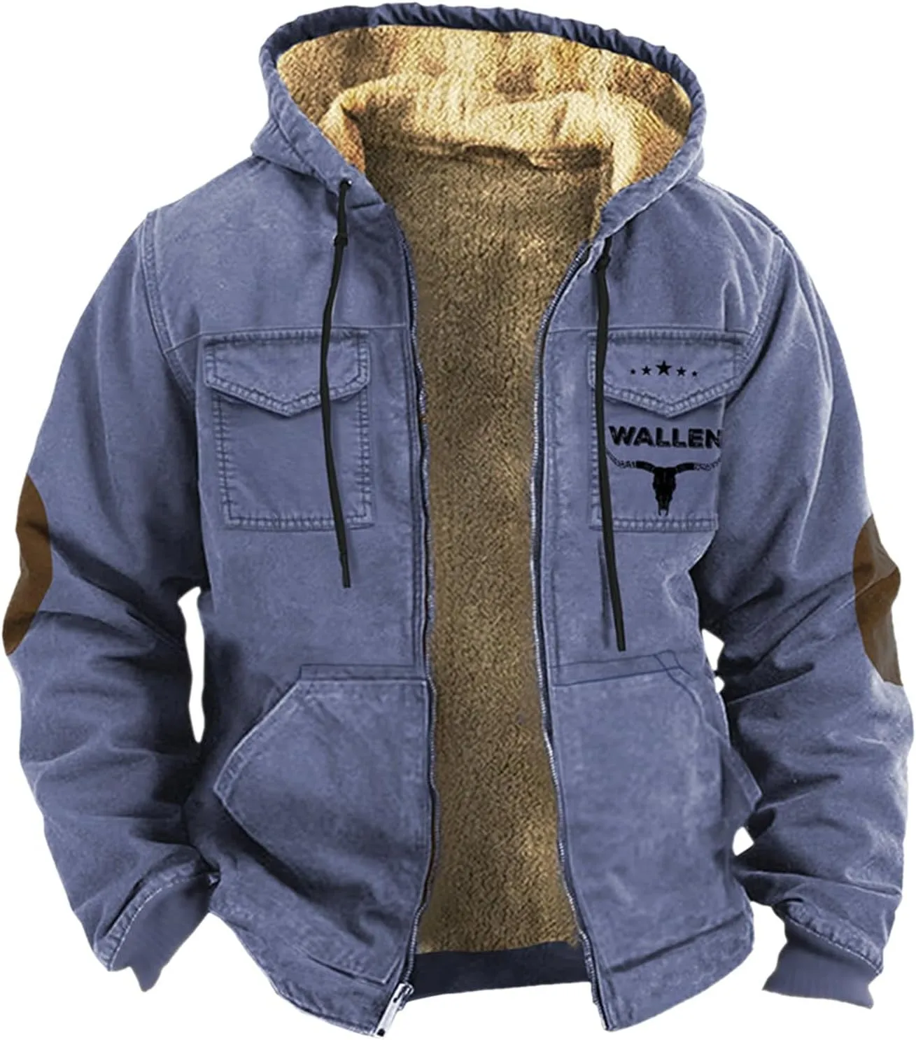 Men's Winter Coat Sherpa Fleece Lined Jacket Western 3D Printed Full Zip Thick Heavyweight Hoodie Winter Sweatshirts Coat