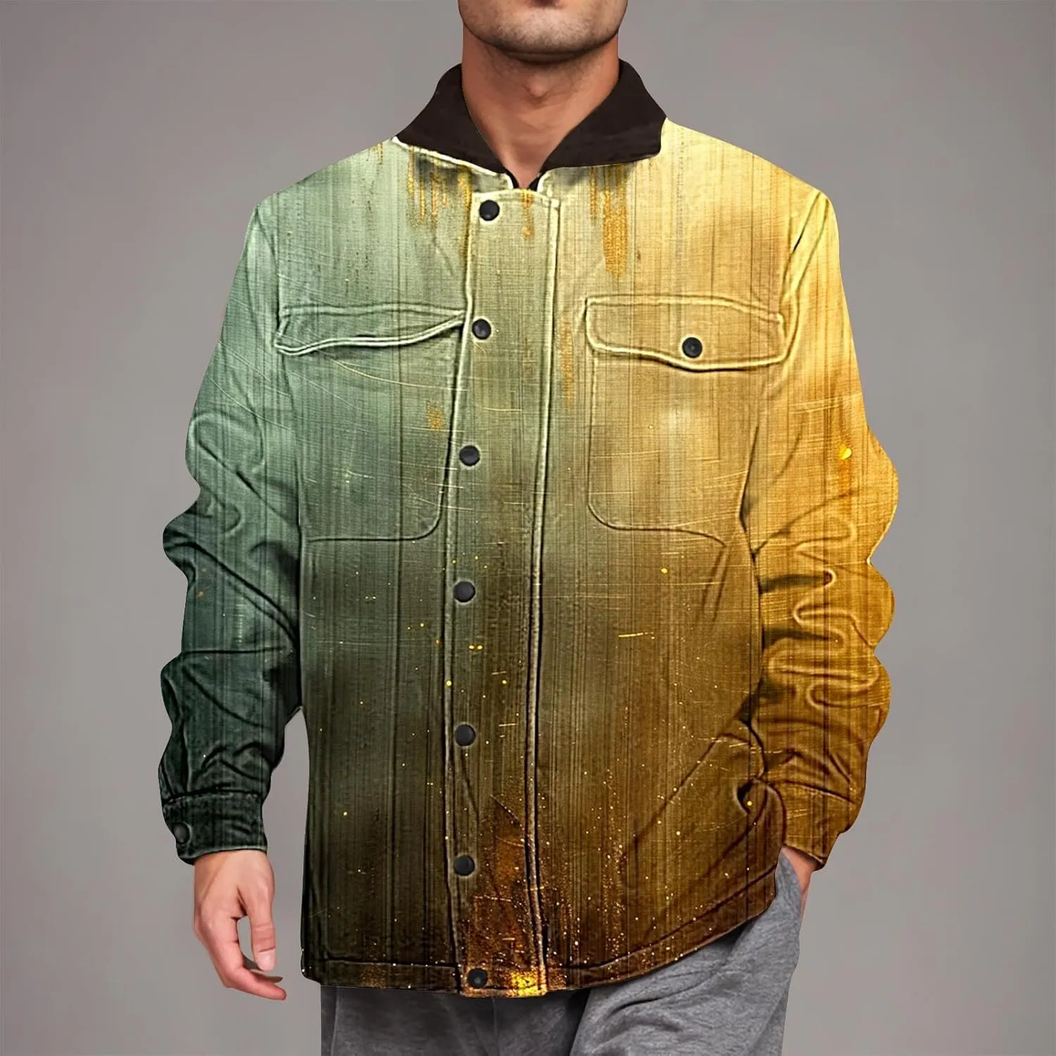 Men's Winter Jacket Casual Fleece Lined Jacket Sherpa Turn-Down Collar Jacket Patterned Thick Outdoor Coats