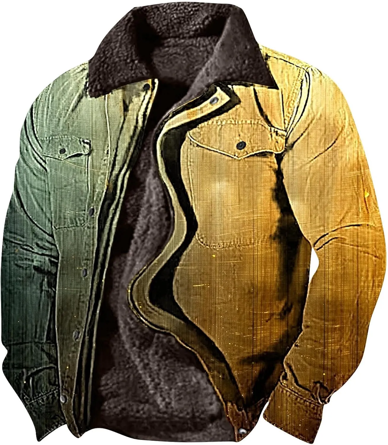 Men's Winter Jacket Casual Fleece Lined Jacket Sherpa Turn-Down Collar Jacket Patterned Thick Outdoor Coats
