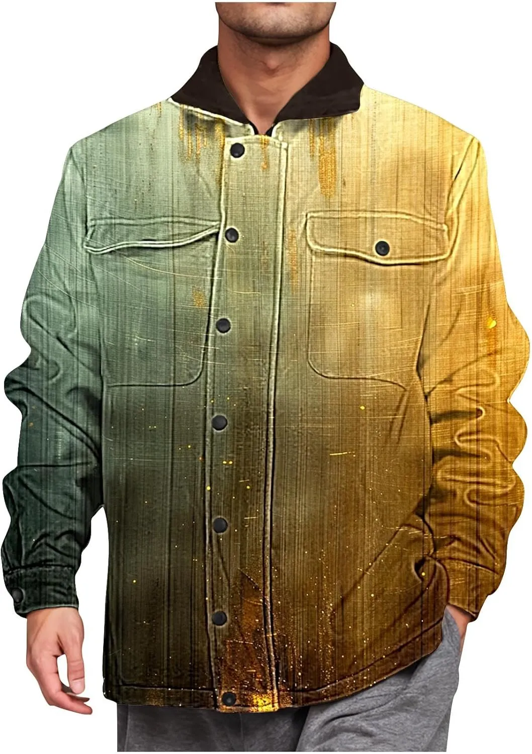 Men's Winter Jacket Casual Fleece Lined Jacket Sherpa Turn-Down Collar Jacket Patterned Thick Outdoor Coats