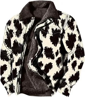 Men's Winter Jacket Casual Fleece Lined Jacket Sherpa Turn-Down Collar Jacket Patterned Thick Outdoor Coats