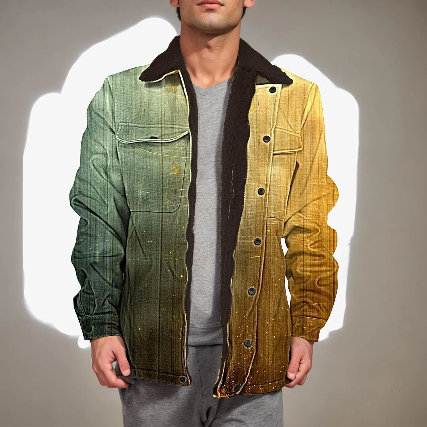 Men's Winter Jacket Casual Fleece Lined Jacket Sherpa Turn-Down Collar Jacket Patterned Thick Outdoor Coats