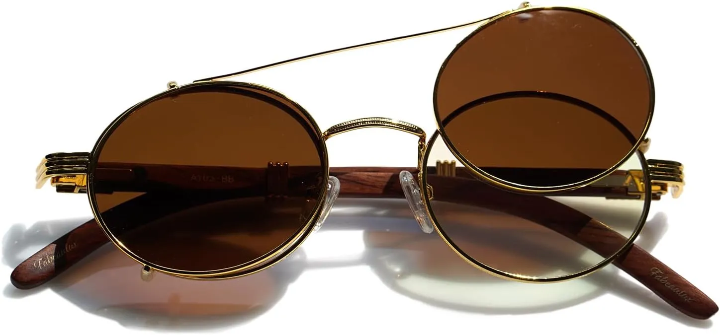 Men's Wood Blue Light Blocking Glasses, Real Wood, Round Polarized Sunglasses, Amber Nighttime Blue Light Blocker