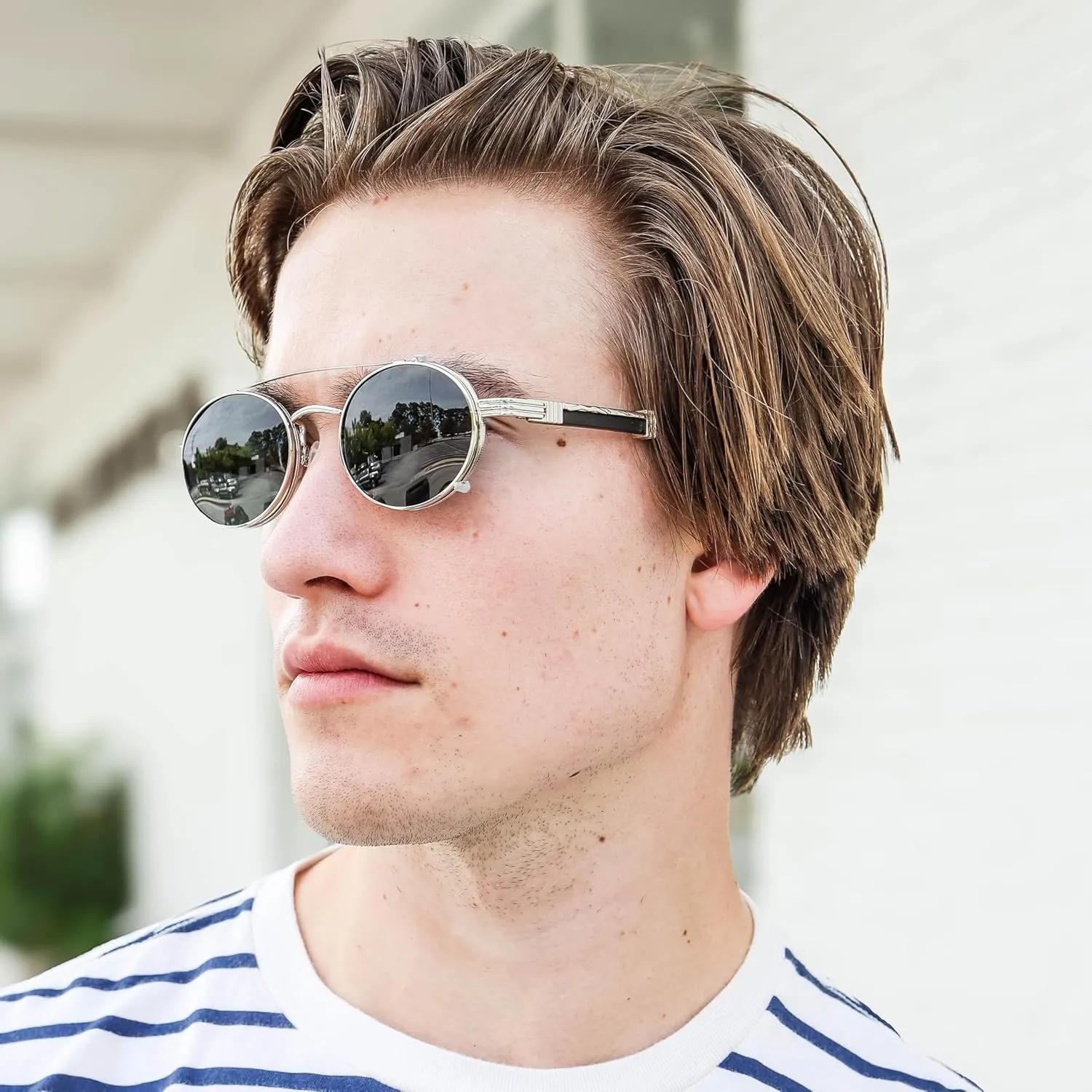 Men's Wood Blue Light Blocking Glasses, Real Wood, Round Polarized Sunglasses, Amber Nighttime Blue Light Blocker