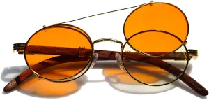 Men's Wood Blue Light Blocking Glasses, Real Wood, Round Polarized Sunglasses, Amber Nighttime Blue Light Blocker