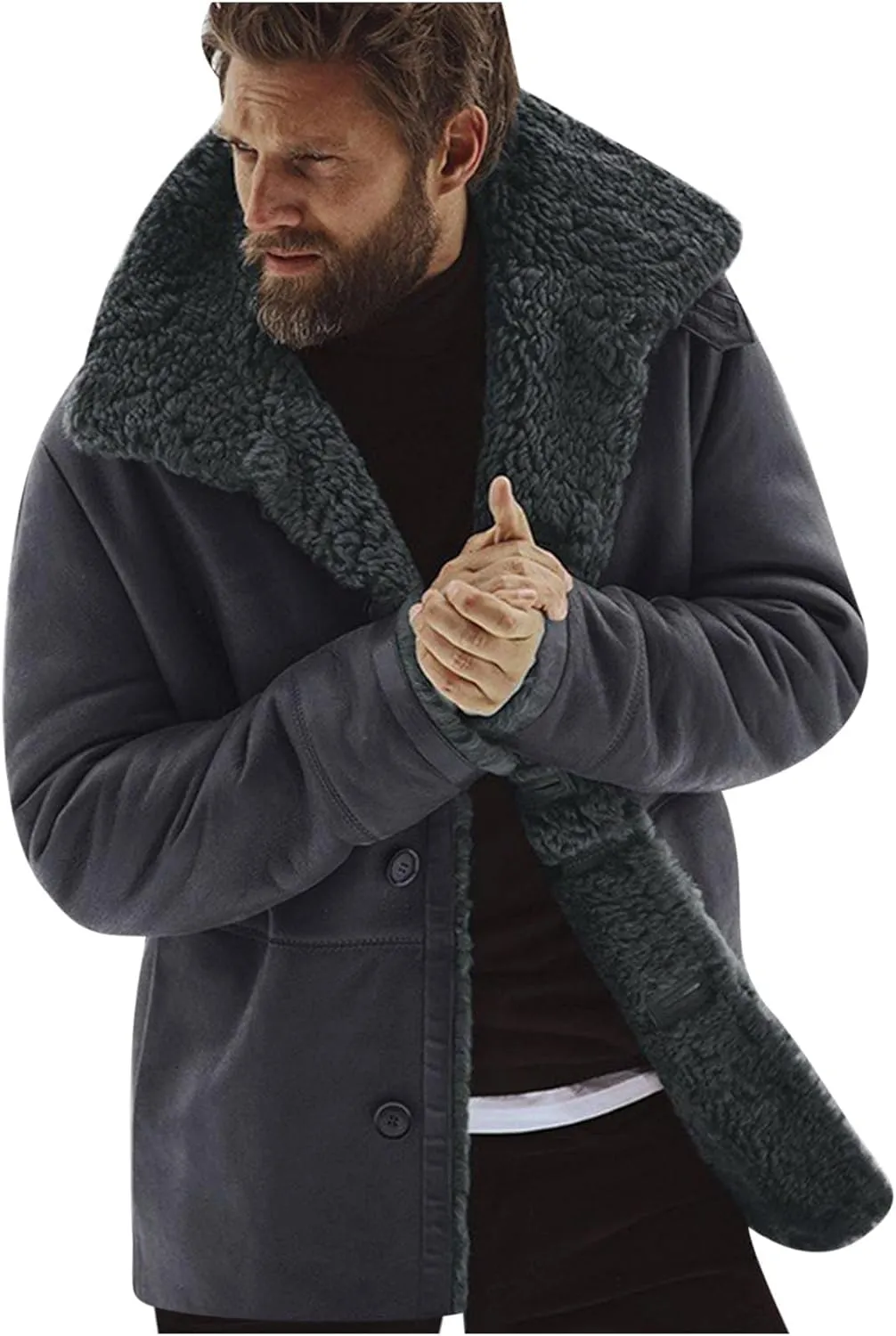 Men's Zip Up Heavyweight Winter Warm Fur Coat Fleece Sherpa Lined Warm Jacket