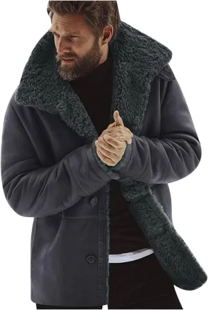Men's Zip Up Heavyweight Winter Warm Fur Coat Fleece Sherpa Lined Warm Jacket