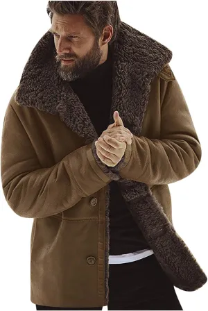 Men's Zip Up Heavyweight Winter Warm Fur Coat Fleece Sherpa Lined Warm Jacket