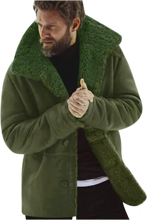 Men's Zip Up Heavyweight Winter Warm Fur Coat Fleece Sherpa Lined Warm Jacket