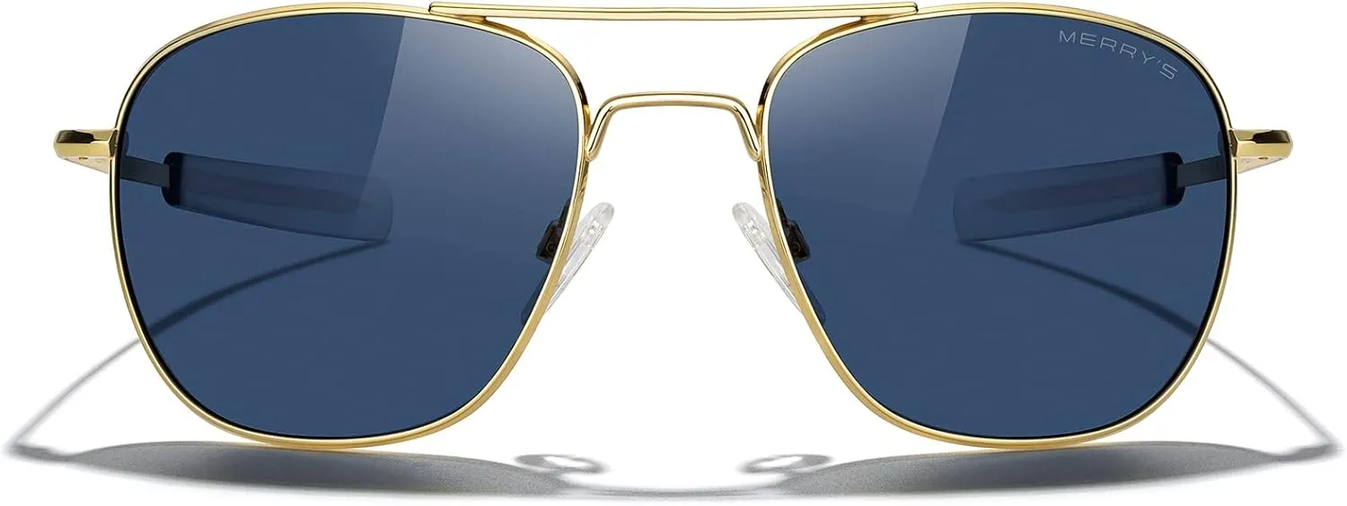 MERRY'S Classic Square Aviator Military Polarized Sunglasses for Men or Women S8636