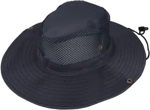 Mesh Solid Sun Wide Brim Hat Panama Fedora Hat Drawstring Foldable Lightweight Fishing Hat Classic Adjustable