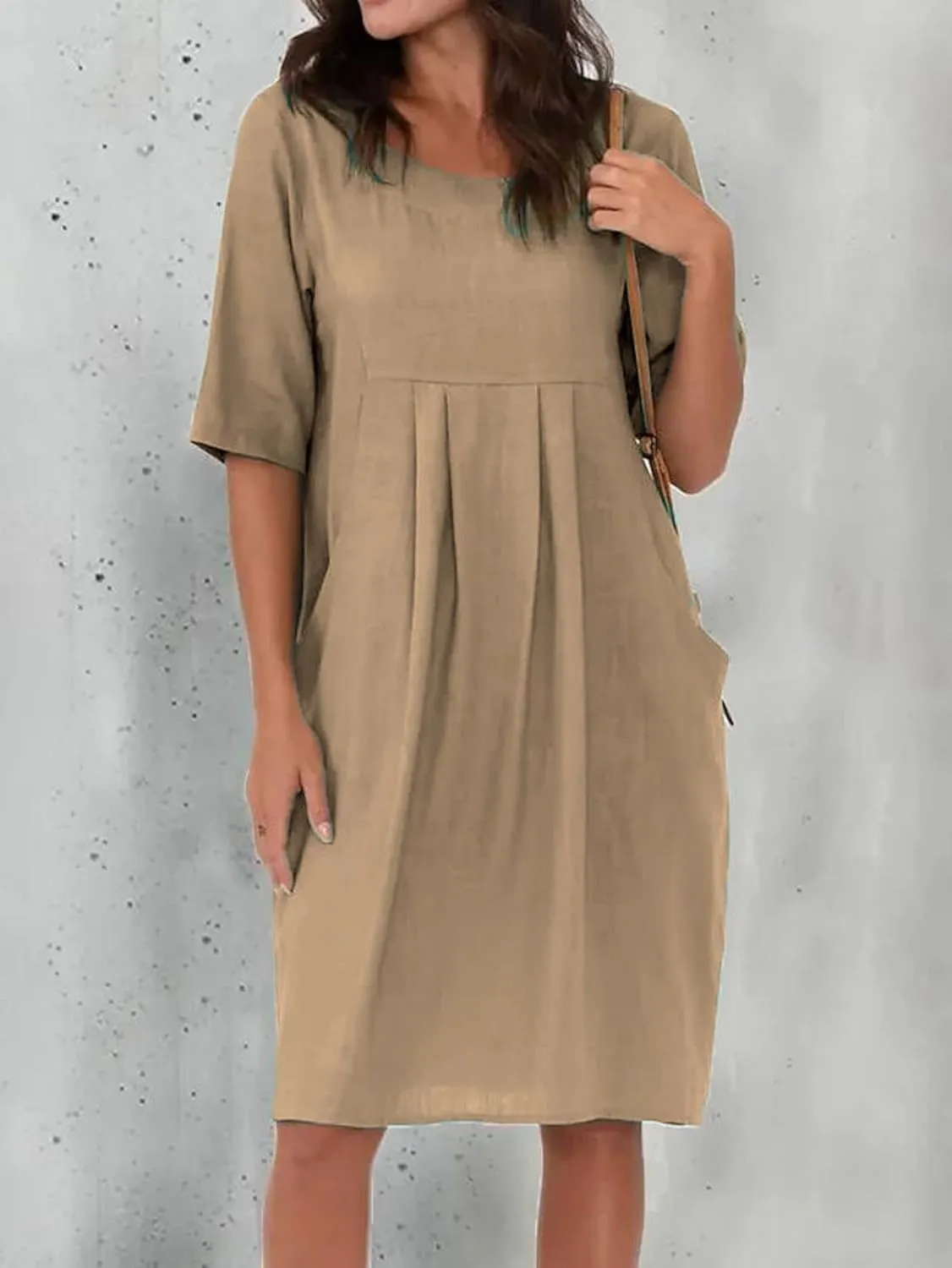 Midi Dresses for Women Summer Short Sleeve Crewneck Loose Fit Midi Dress Plus Size Ruffle Waist Sundress
