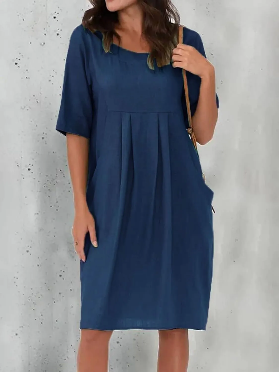 Midi Dresses for Women Summer Short Sleeve Crewneck Loose Fit Midi Dress Plus Size Ruffle Waist Sundress