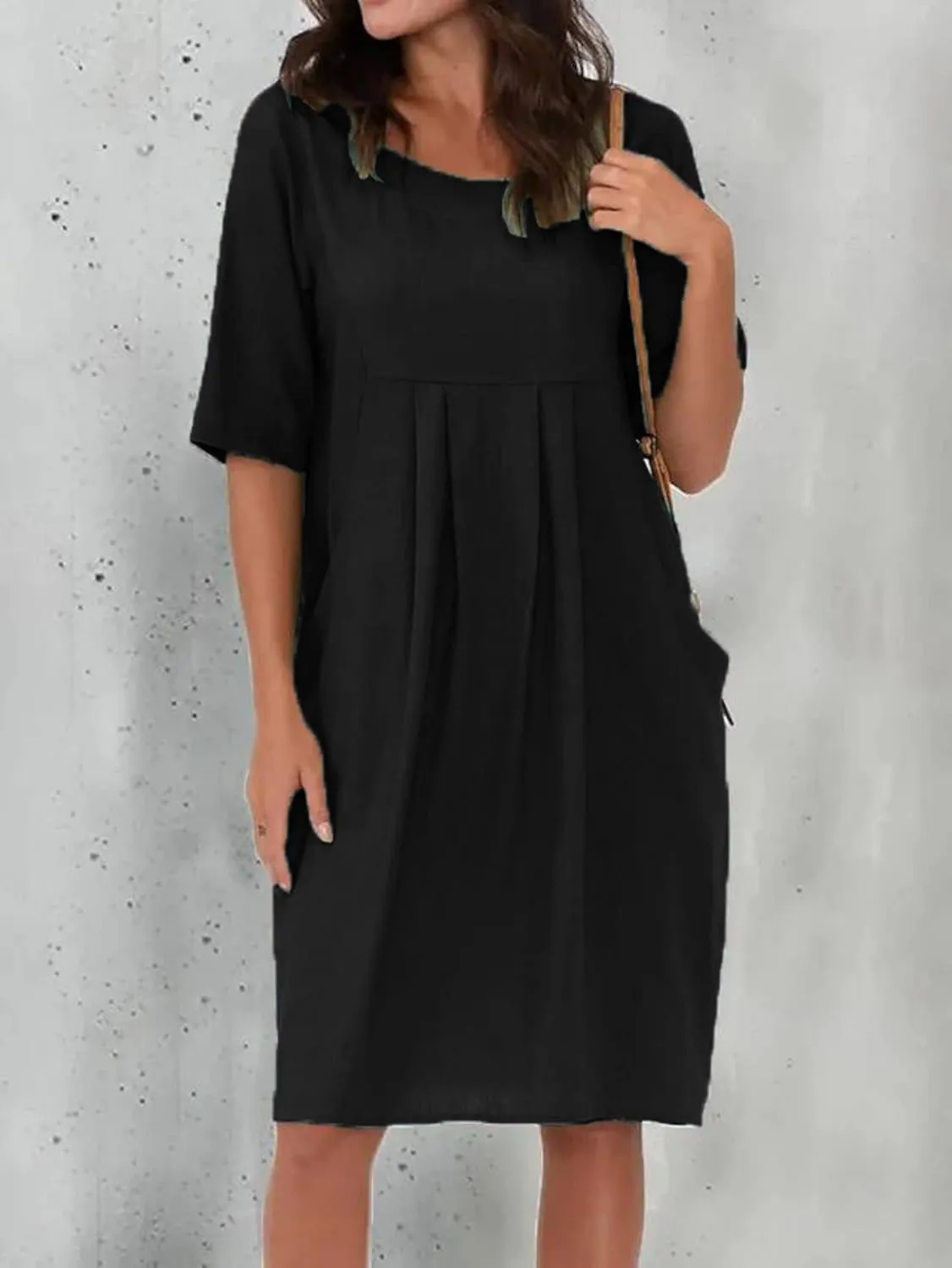 Midi Dresses for Women Summer Short Sleeve Crewneck Loose Fit Midi Dress Plus Size Ruffle Waist Sundress