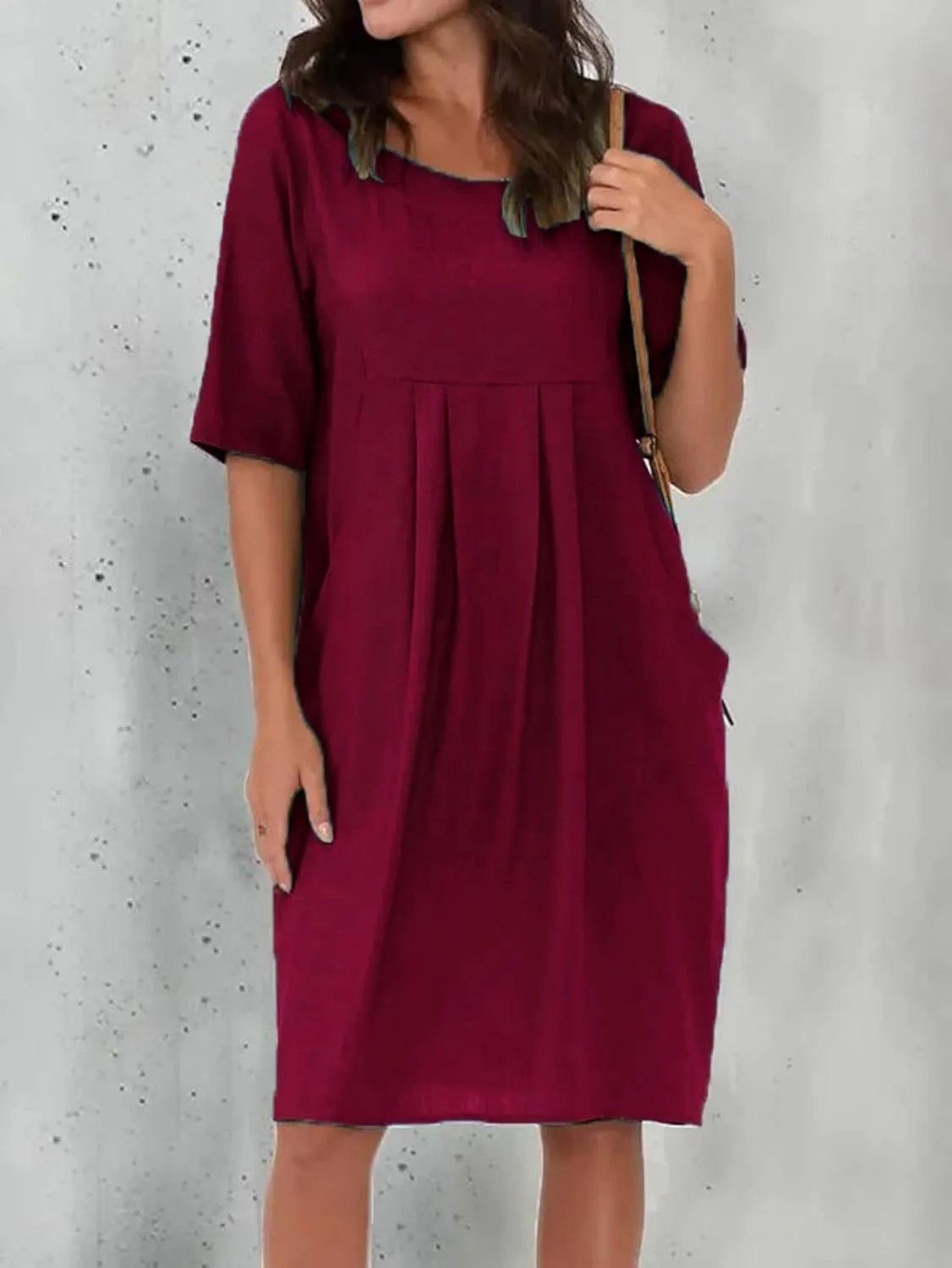 Midi Dresses for Women Summer Short Sleeve Crewneck Loose Fit Midi Dress Plus Size Ruffle Waist Sundress