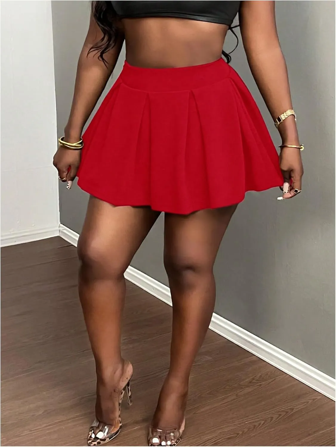 Milumia Women's High Waisted Pleated Skirt Mini Skirts A Line Flared Skater Skirts
