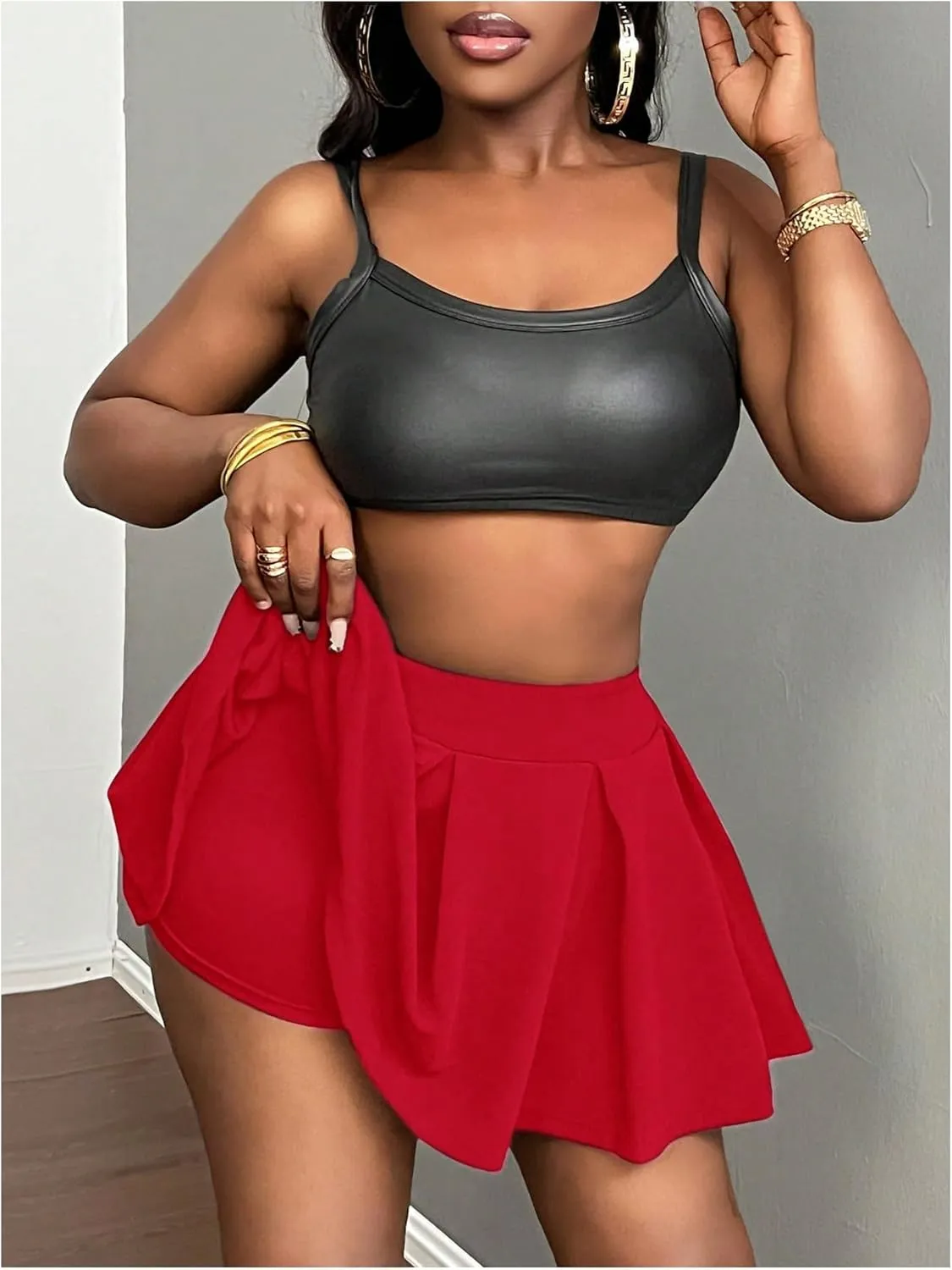 Milumia Women's High Waisted Pleated Skirt Mini Skirts A Line Flared Skater Skirts